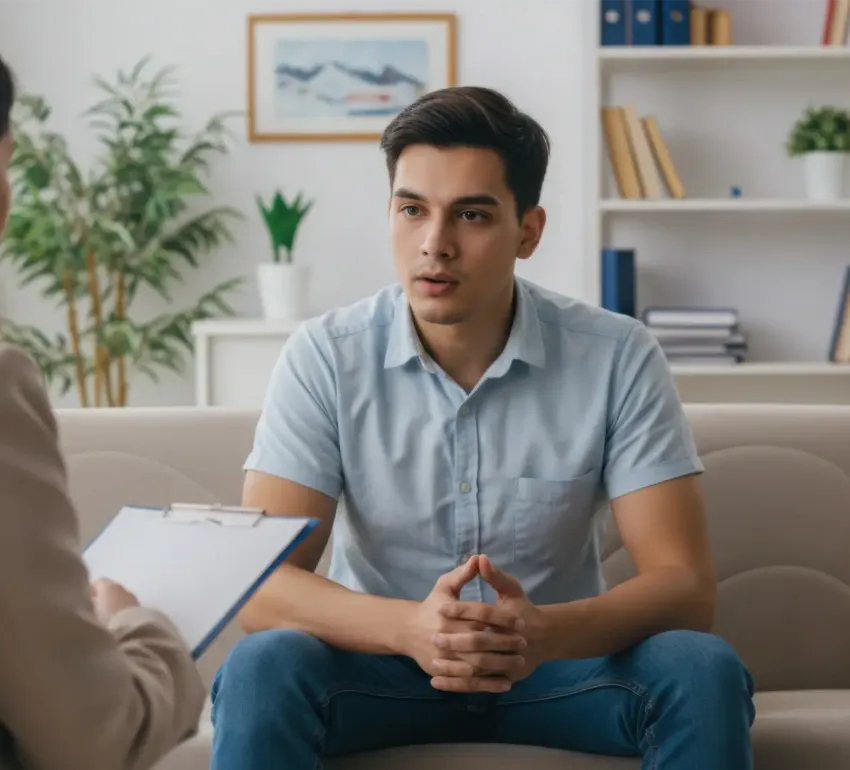 A man recieving help in therapy 